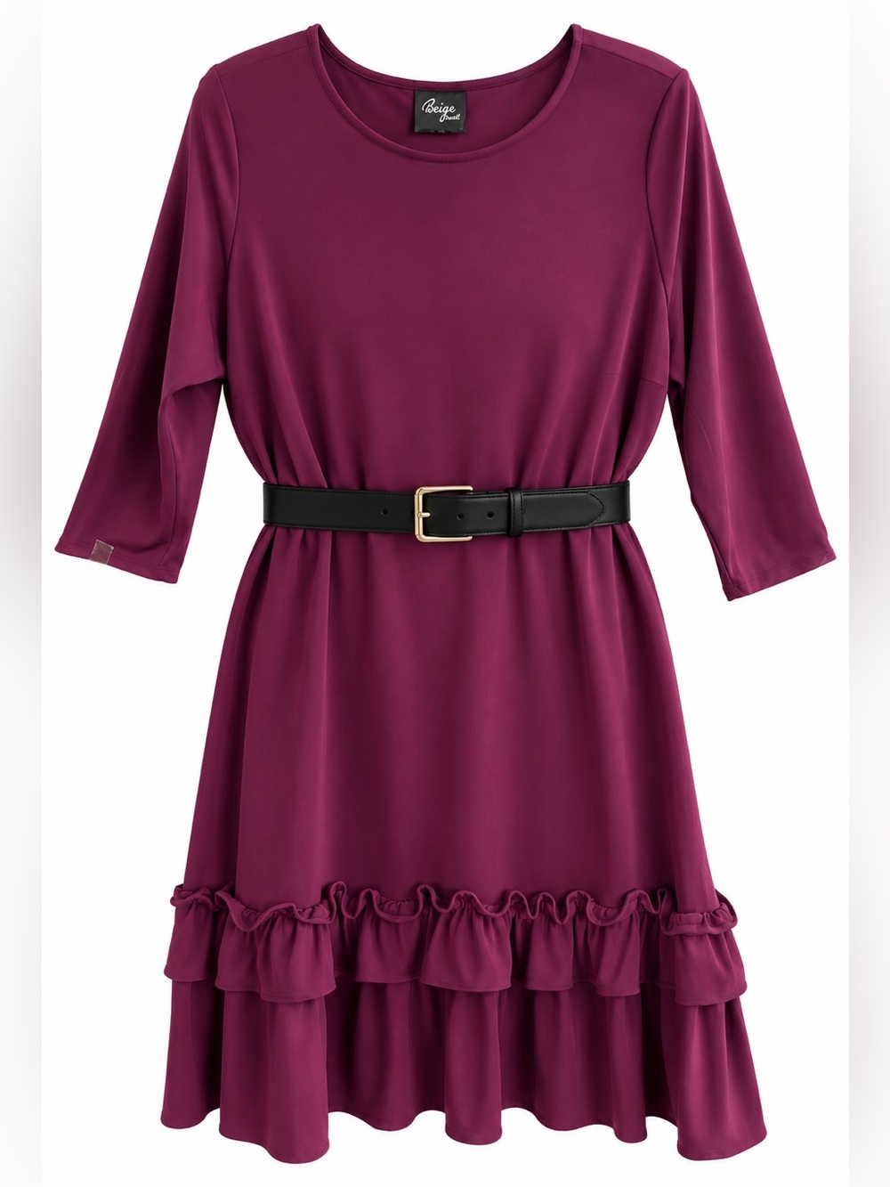 Beige by ECI Plum Purple Ruffle Hem 3/4 Sleeve Dress
